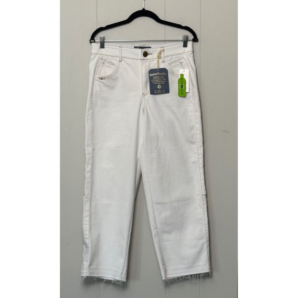 NWT Democracy Absolution Skyrise Straight Leg Jeans Off White Frayed Hem Size 4